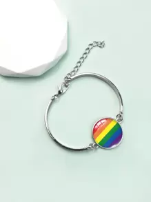 LGBT Rainbow Striped Round Decor Bracelet - Multicolor - View 3