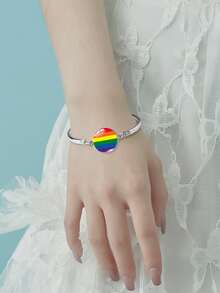 LGBT Rainbow Striped Round Decor Bracelet - Multicolor - View 4