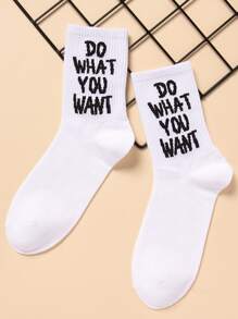 Men Slogan Graphic Crew Socks - White - View 1
