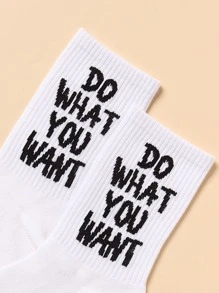 Men Slogan Graphic Crew Socks - White - View 3