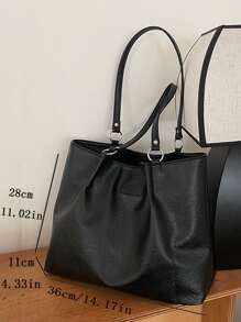 Patch Decor O-Ring Detail Textured Shoulder Tote Bag, Large Capacity Tote Bag For Work And Travel For Teen Girls Women College Students,Rookies & White-Collar Workers Perfect For Office,Work ,Business,Commute Best Work Bag For Women, Eye-Catching Work Bags For Women