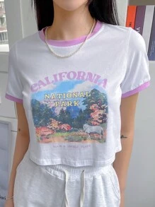 DAZY 風景和字母圖案拼接邊T恤 - 白色 - 查看 6