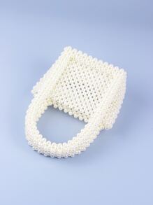 Mini Faux Pearl Beaded Square Bag - Beige - View 7