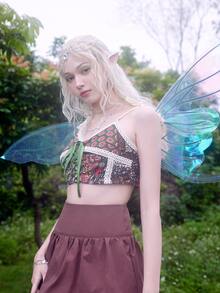 ROMWE Hippie 滿版印花繫帶吊帶上衣 - 彩色 - 查看 3