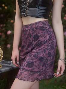 ROMWE Fairycore 花卉和蝴蝶圖案半身裙 - 彩色 - 查看 2