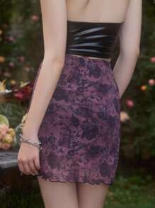 ROMWE Fairycore 花卉和蝴蝶圖案半身裙 - 彩色 - 查看 5