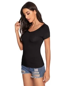 SHEIN Privé Off-The-Shoulder Form-Fitting Black Top - Black - View 4