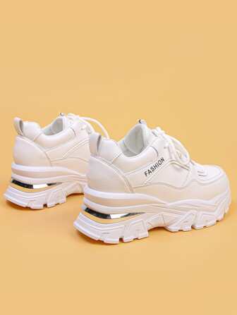 Women's Platform Wedge Sneakers, Fashionable Glitter Decor Low-Top Lace-Up Casual Shoes, Comfortable & Slimming, Suitable For Spring & Autumn, Petite