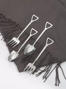 4 piezas Cuchara de pareja de postre, cuchara de pala, cuchara pequeña bonita creativa, cuchara de pala de sandía para comer en el hogar de acero inoxidable - Plateado - Ver 1