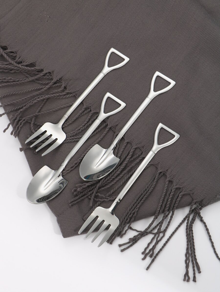 4 piezas Cuchara de pareja de postre, cuchara de pala, cuchara pequeña bonita creativa, cuchara de pala de sandía para comer en el hogar de acero inoxidable - Plateado - Ver 1