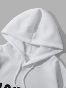INAWLY Sudadera corta con capucha de manga larga con gráfico de letra, cuello suelto y cordón - Blanco - Ver 4