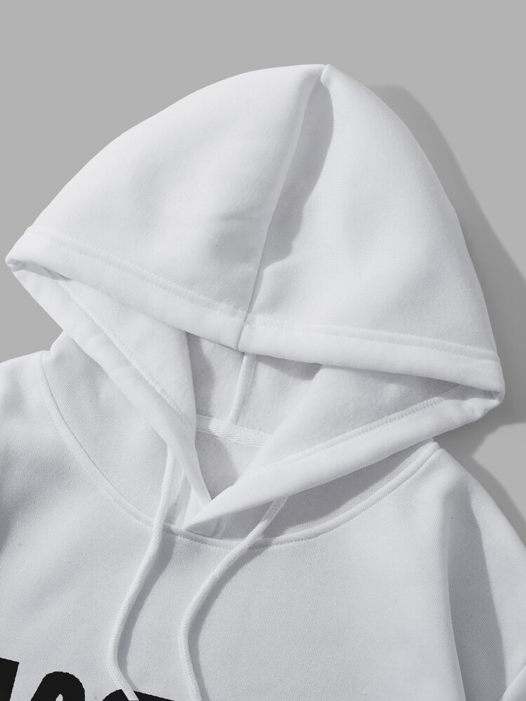 INAWLY Sudadera corta con capucha de manga larga con gráfico de letra, cuello suelto y cordón - Blanco - Añade 4