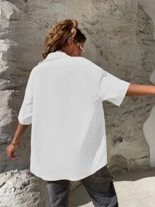 SHEIN Unity Drop Shoulder Curved Hem Shirt - White - View 2