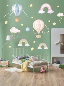 1入組PVC牆貼、創意熱氣球和雲朵設計防水牆貼花，適用於客廳、臥室、牆壁裝飾 - 彩色 - 查看 2