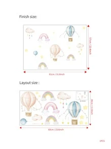 1入組PVC牆貼、創意熱氣球和雲朵設計防水牆貼花，適用於客廳、臥室、牆壁裝飾 - 彩色 - 查看 6