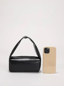 迷你纯色手提包-多用途休闲手提包，水桶形小包，时尚方形包 - 黑色 - 查看 5