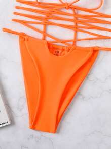 Lace Up Underwire Bikini Set, Summer Beach Bathing Suit - Orange - View 8