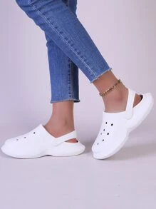 Minimalist Hollow Out Vented Clogs,Lady's stylish and comfortable breathable anti-skid perforated shoes with an open front for summer outdoor use - White - View 2