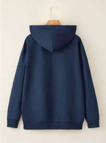Men Japanese Letter & Figure Graphic Drawstring Hoodie - Navy Blue - View 2