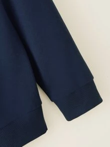 Men Japanese Letter & Figure Graphic Drawstring Hoodie - Navy Blue - View 3