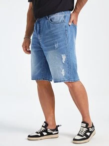 Manfinity Hombres Shorts en mezclilla desgarro - Lavado ligero - Ver 5