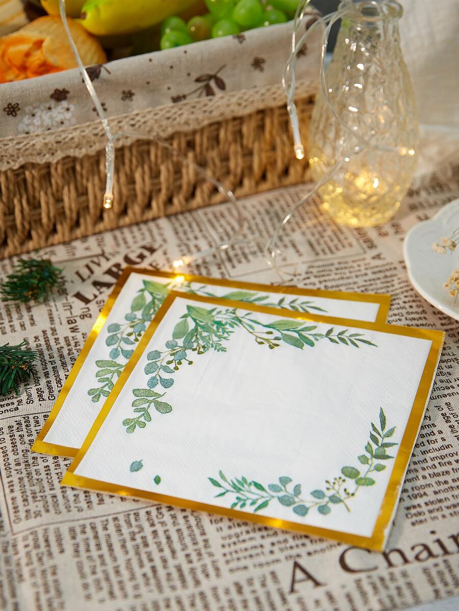 25 cái/bộ khăn ăn dùng một lần hình lá xanh, 13 * 13 inch 2 lớp, mềm mại và thấm nước, khăn tắm cô dâu lá xanh, đồ trang trí phòng tắm em bé bạch đàn và khăn ăn trang trí tiệc sinh nhật màu xanh lá cây xô thơm - Nhiều màu - Xem 1