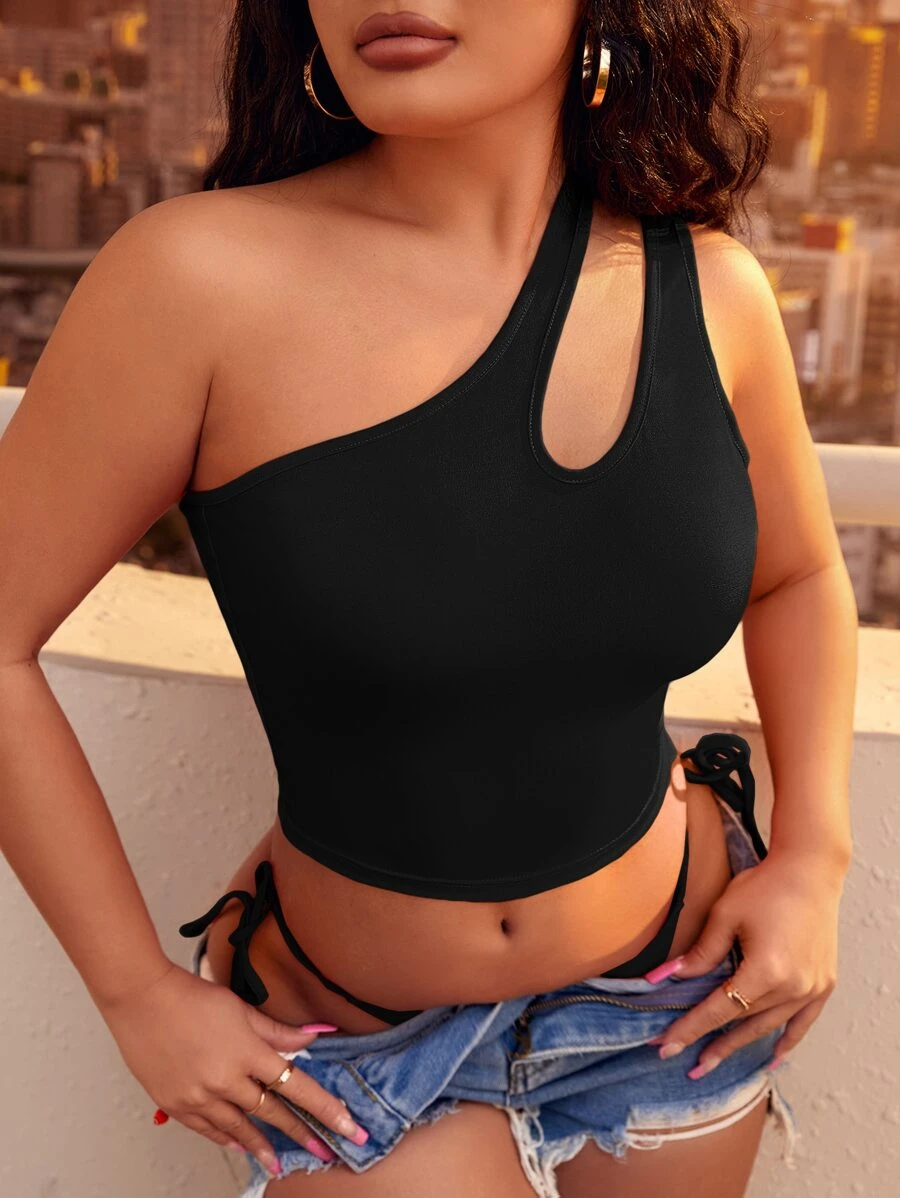 SHEIN SXY Cut Out One Shoulder Top - Black - View 1