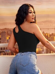 SHEIN SXY Cut Out One Shoulder Top - Black - View 2