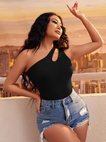 SHEIN SXY Cut Out One Shoulder Top - Black - View 5