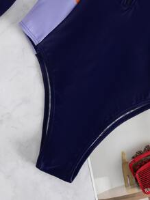 Swim SPRTY 撞色插肩袖前拉鏈連體泳衣 - 彩色 - 查看 6