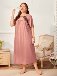 SHEIN Unity Plus Cut Out Contrast Lace Sleepdress - Dusty Pink - View 1