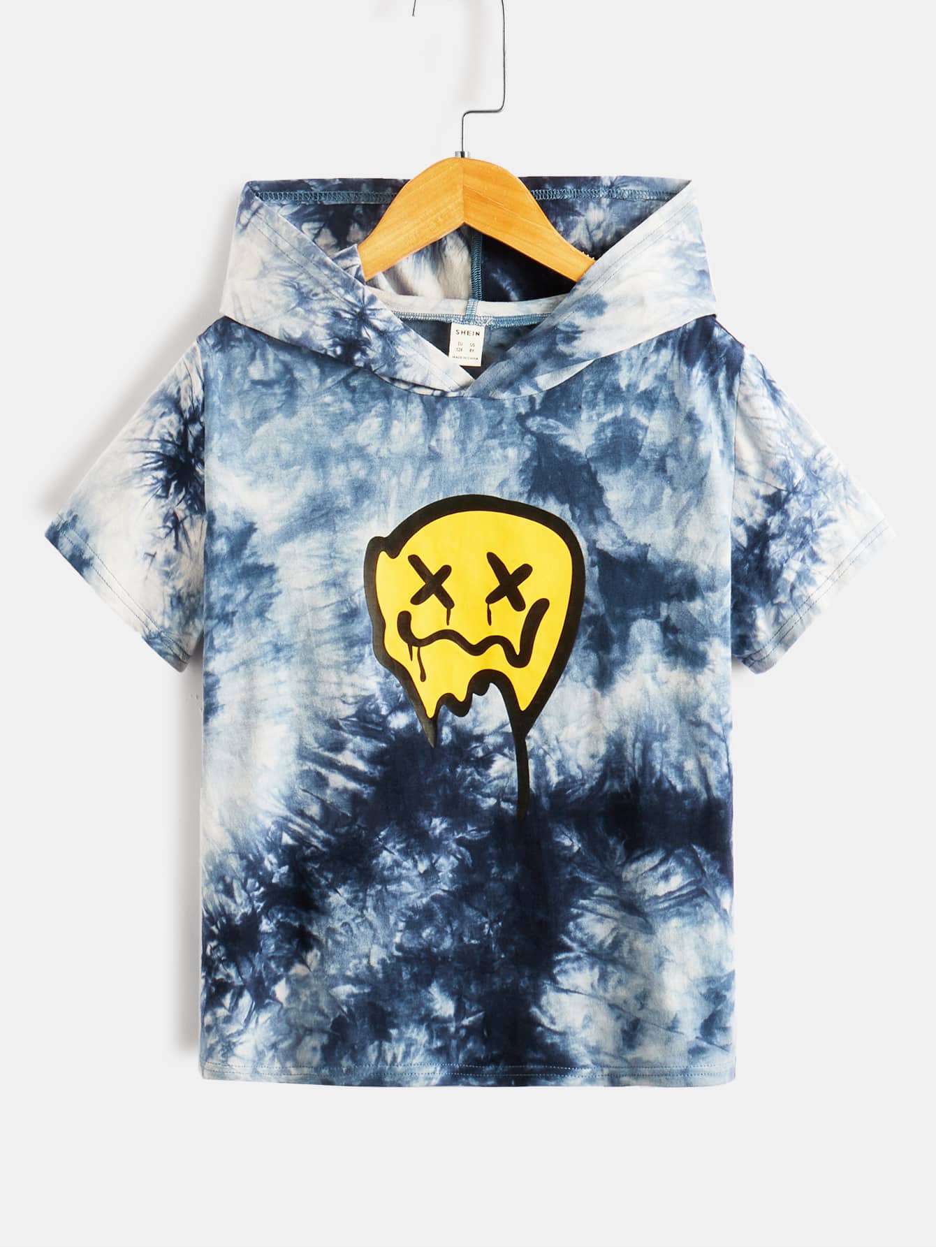 SHEIN 男孩卡通圖案紮染連帽T恤