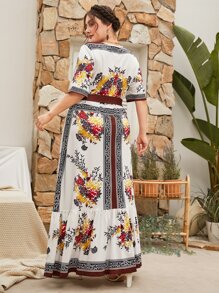 Mulvari Plus Floral Print Ruffle Hem Belted Dress - Multicolor - View 2