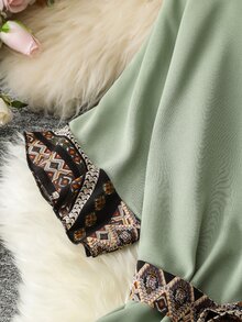 SHEIN LUNE Áo sơ mi Plus Size Thắt lưng Hình học Giải trí - Màu xanh Bạc hà - Xem 3