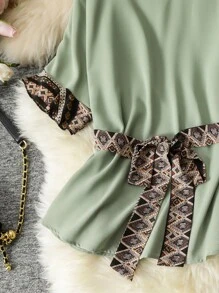 SHEIN LUNE Áo sơ mi Plus Size Thắt lưng Hình học Giải trí - Màu xanh Bạc hà - Xem 6