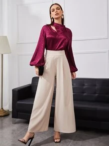 BizChic High Waist Double Breasted Wide Leg Trousers - Beige - View 3