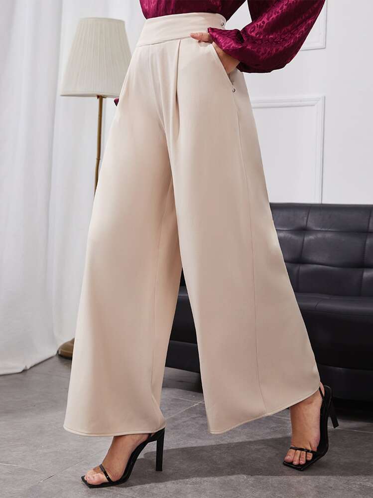 BizChic High Waist Double Breasted Wide Leg Pants Workwear - Beige - View 5