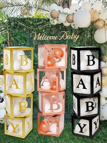 4pcs Balloon Box & Letter Sticker Set - Gold - View 1