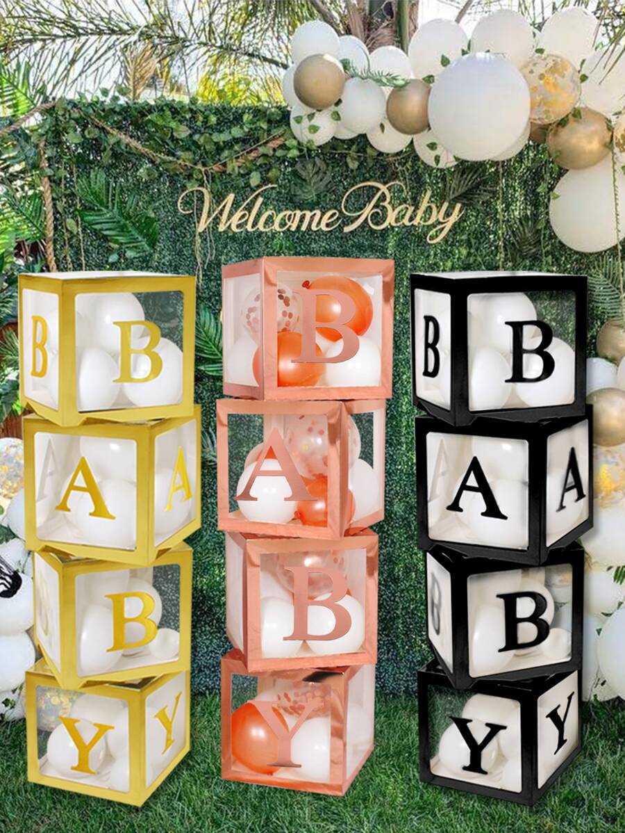4pcs Balloon Box & Letter Sticker Set - Gold - View 1
