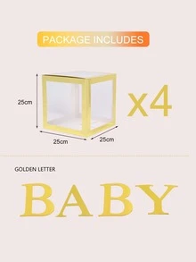 4pcs Balloon Box & Letter Sticker Set - Gold - View 5