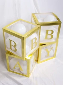 4pcs Balloon Box & Letter Sticker Set - Gold - View 6