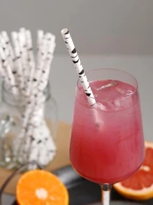 25入組雲朵圖案一次性吸管 - 黑與白 - 查看 2