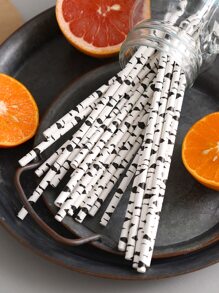 25入組雲朵圖案一次性吸管 - 黑與白 - 查看 3