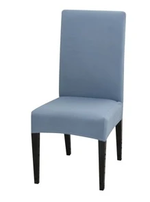 1 cái/4 cái/6 cái/8 cái/10 cái Vỏ bọc ghế lụa sữa màu trơn, Vỏ bọc ghế ăn bằng polyester co giãn - Màu xanh bụi bặm - Xem 5