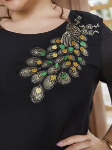 Modelyn Plus Peacock Embroidery Blouse - Black - View 6