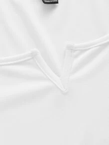 Muchica Áo thun nữ Bất đối xứng màu trơn Giải trí - trắng - Xem 3