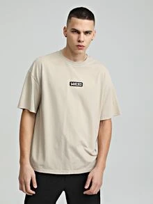 WE-R1 Men Letter & Figure Graphic Tee - Beige - View 2