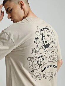 WE-R1 Men Letter & Figure Graphic Tee - Beige - View 3