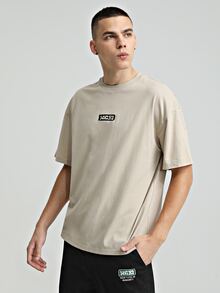 WE-R1 Men Letter & Figure Graphic Tee - Beige - View 6