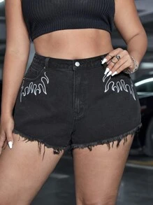 Shorts en mezclilla fuego con bordado bajo crudo - Negro - Ver 5